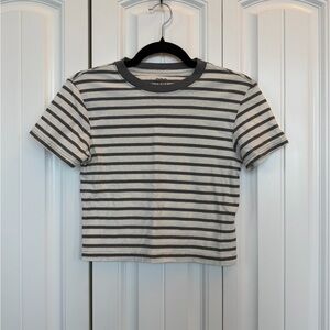 BDG (Urban Outfitters) - Grey and White Striped Baby Tee